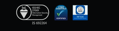 ISO/IEC 27001, Cyber Essentials and NHS Data Security and Protection Toolkit certification marks